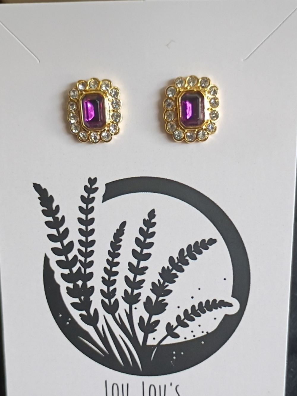 Vintage Gold Crystal Halo Earrings with Purple Center